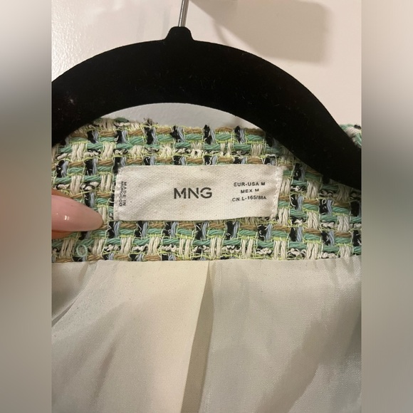 Mango Double-Breasted Round Neck Tweed Jacket Green Multi Size M - Picture 5 of 5